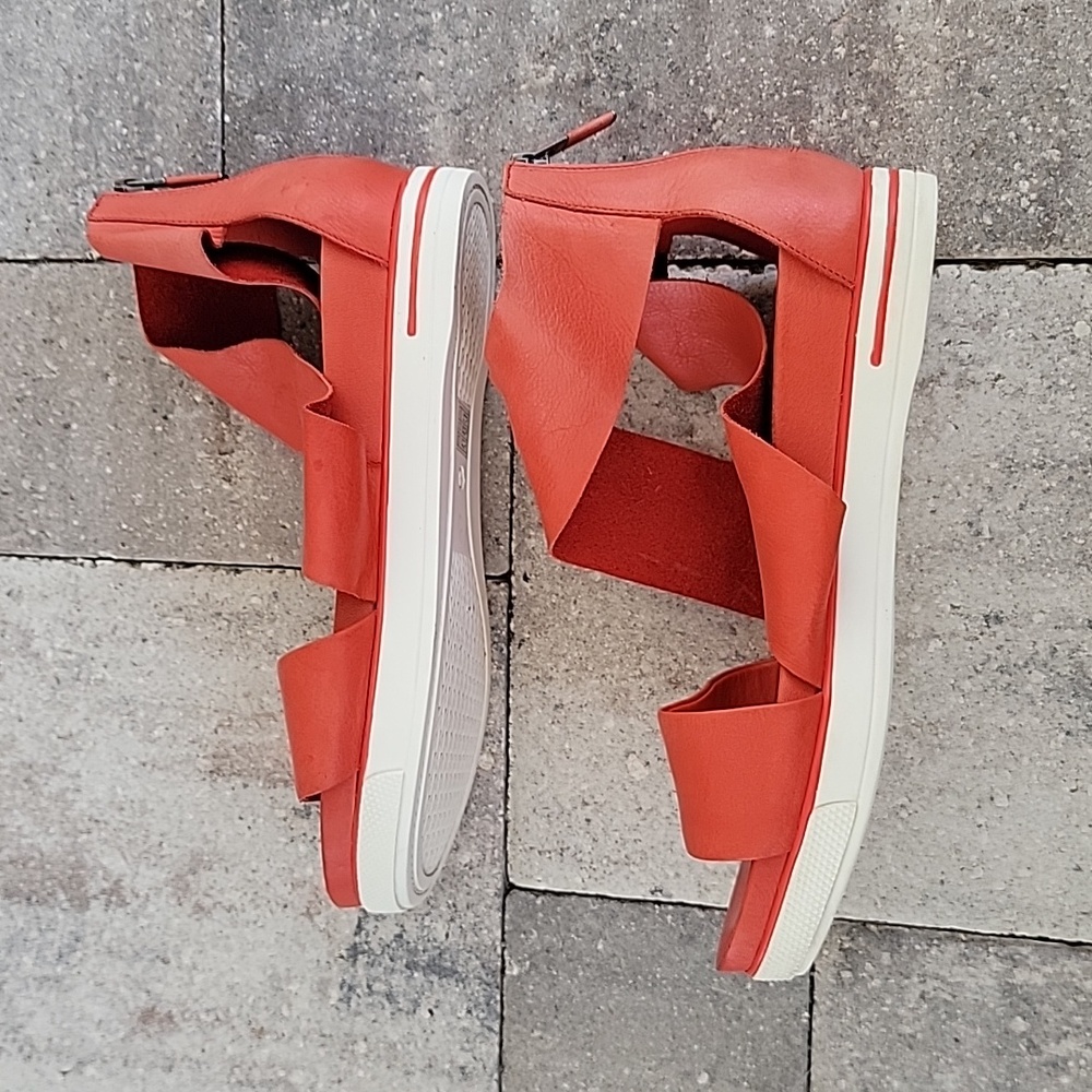 Eileen Fisher Sport Platform Sandal Sz 8 Bright Ember Soft Leather - Picture 5 of 10
